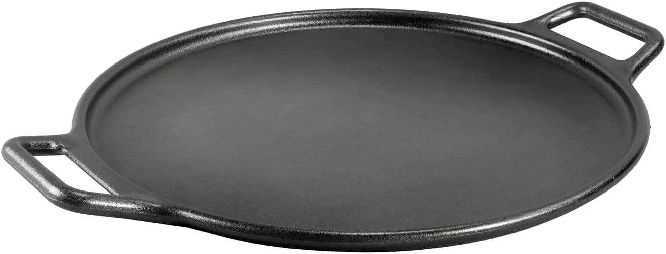 Lodge Seasoned Cast Iron Pizza Pan - 14 Inch Cast Iron Baking Plate with Handles for Homemade Crusts & Flatbreads