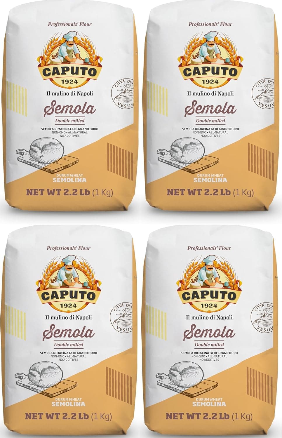 Antico Molino Caputo Semola Di Grano Duro Rimacinata (Reground Semolina Flour) - Pack of 4