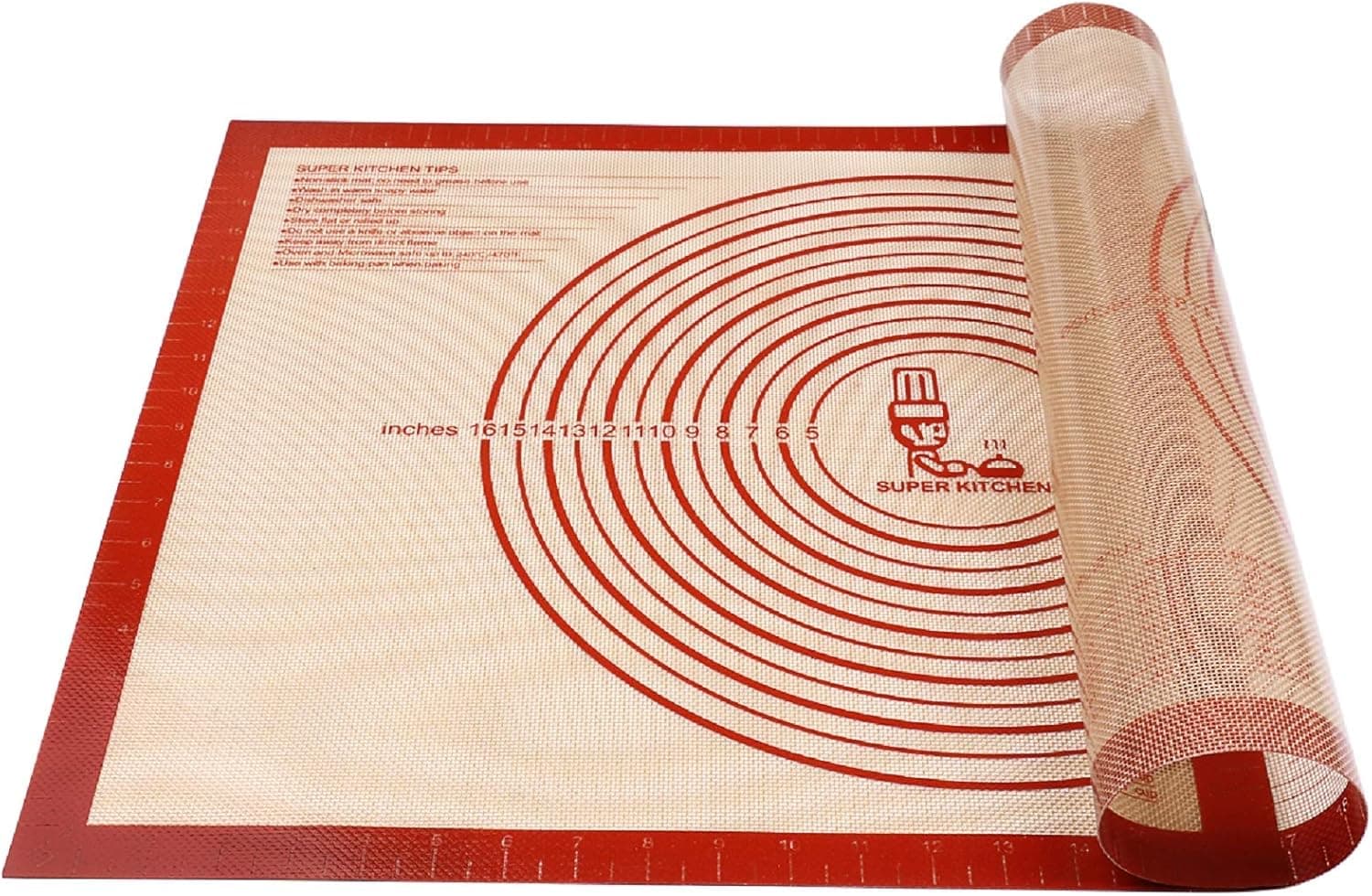 Folksy Super Kitchen Non-Slip Silicone Pastry Mat Extra Large with Measurements 28'' x 20'' Baking Mat, Red