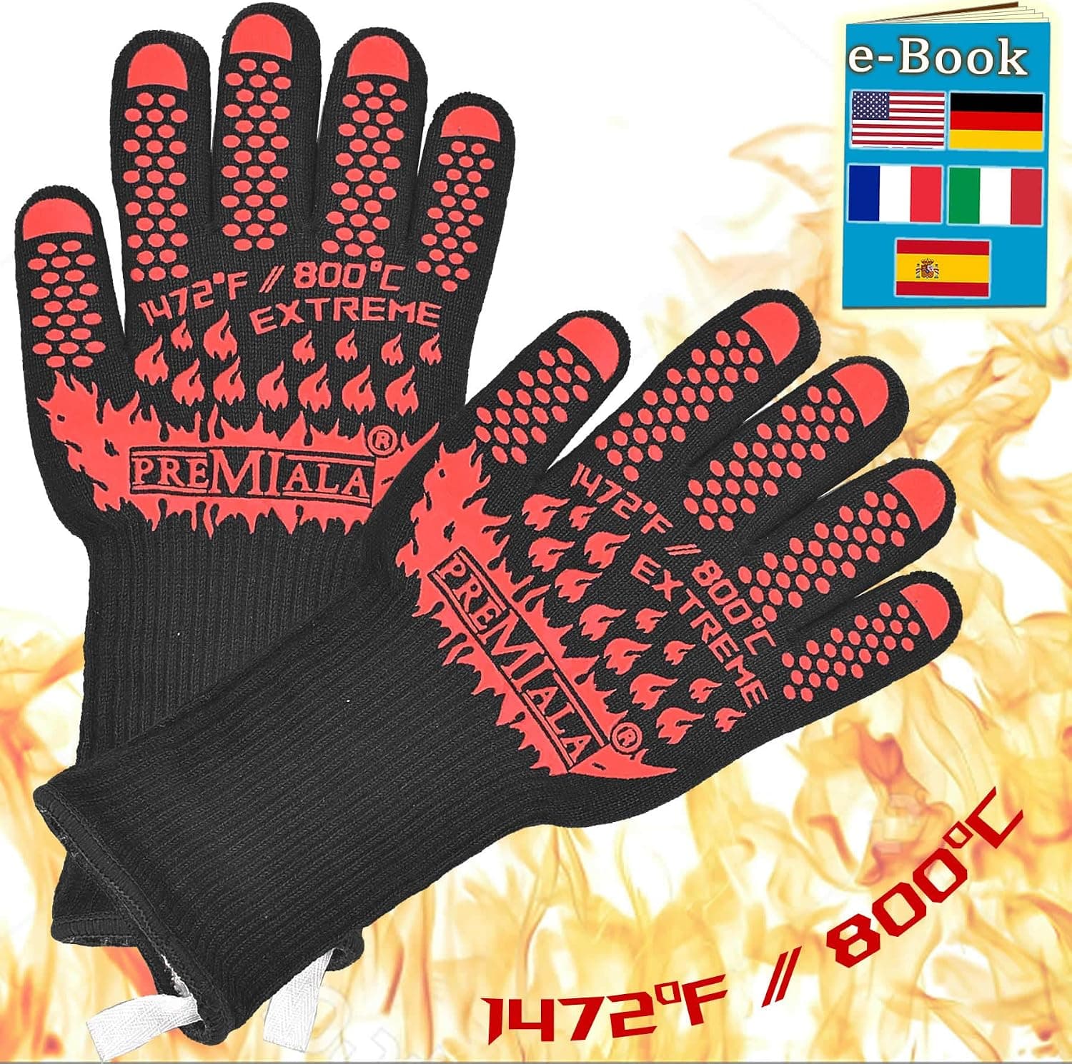 Premiala Amazing BBQ Gloves - 1472F Extreme Protection, EN407-rated Kevlar, Long Cuff