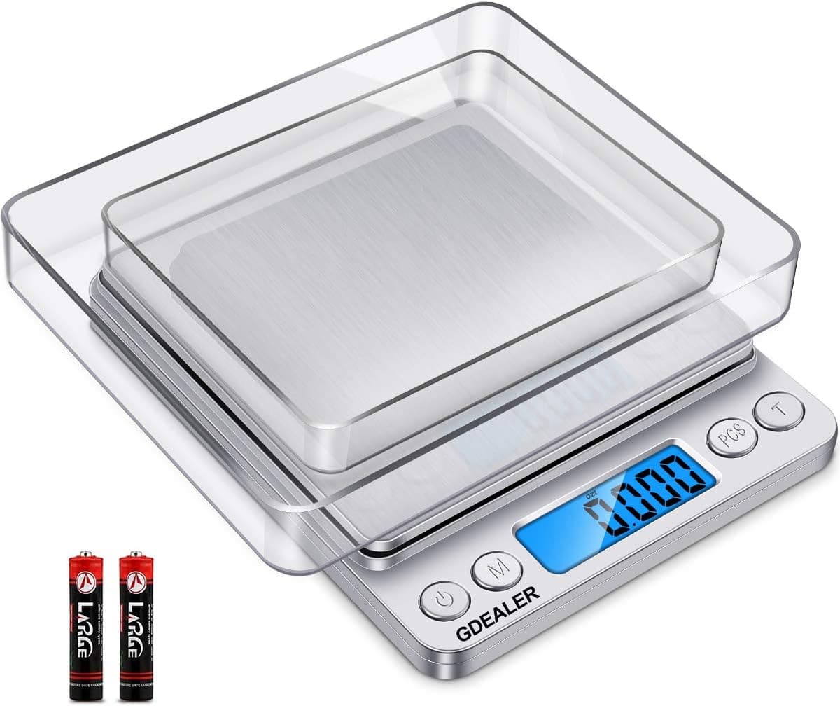 GDEALER Food Scale, 0.001oz/0.01g Precise Digital Kitchen Scale with Back-lit LCD Display, Stainless Steel, Silver