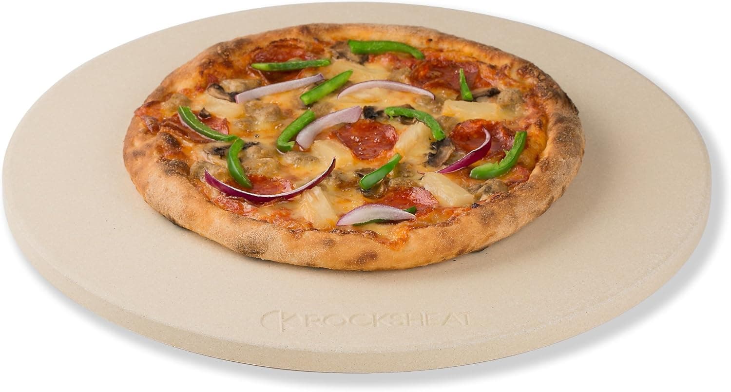 K ROCKSHEAT Pizza Stone for Oven and Grill 14.2 Inch Round, Cordierite Bread Baking Stone