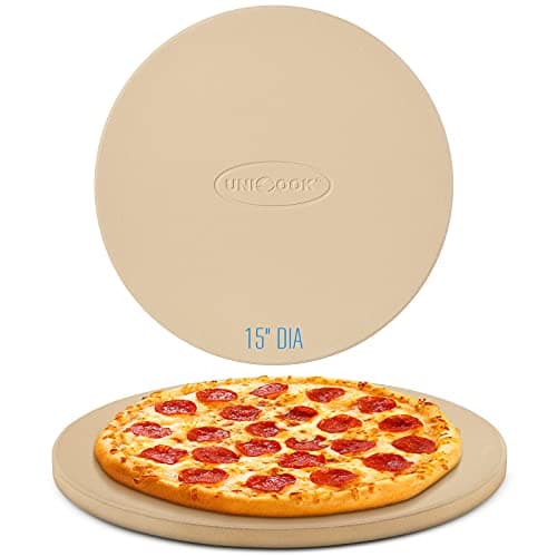 Unicook 15" Round Pizza Stone for Oven and Grill, Cordierite Baking Stone