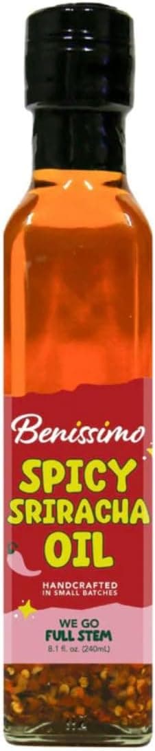 Benissimo Spicy Sriracha Oil, Herb Infused Cooking Oil, 8.12 oz