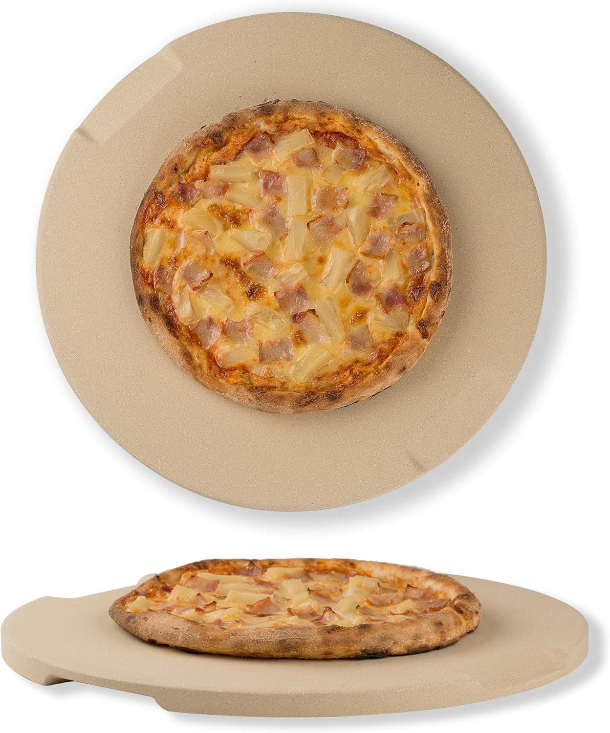 ROCKSHEAT Pizza Stone, 15" Round Pizza Stone for Oven Grill BBQ, Cordierite Baking Stone with Built-in 4 Handles