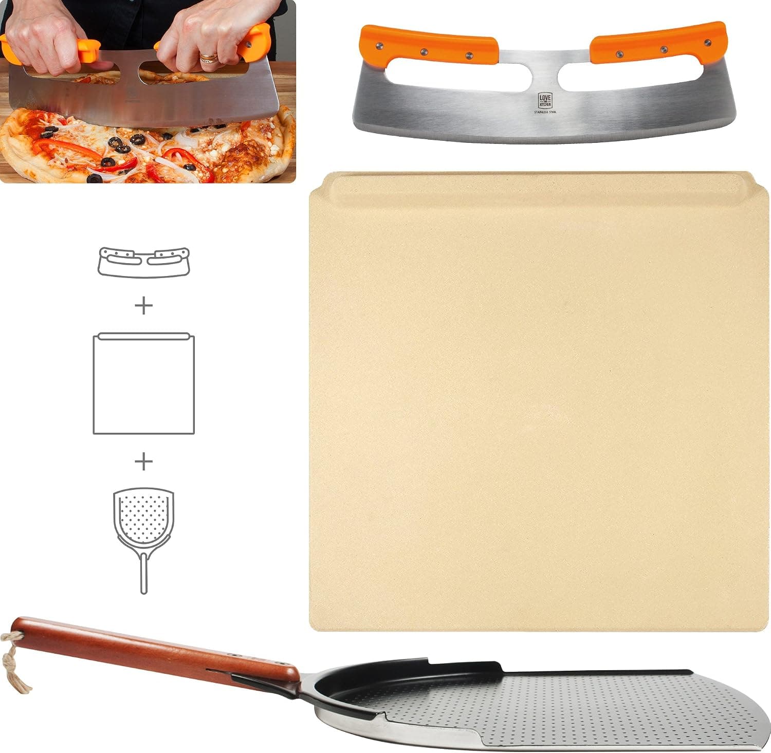 The Ultimate Pizza Making Set - Pizza Stone with Stainless Steel Peel