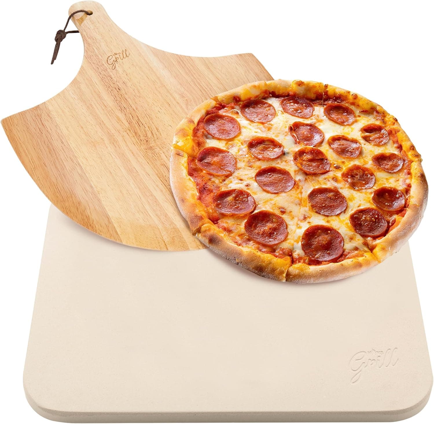 Hans Grill Pizza Stone - Rectangular Pizza Stone for Oven Baking & BBQ Grilling with Free Wooden Peel, Extra Large 15 x 12 Inch Durable Cordierite Cooking Stone