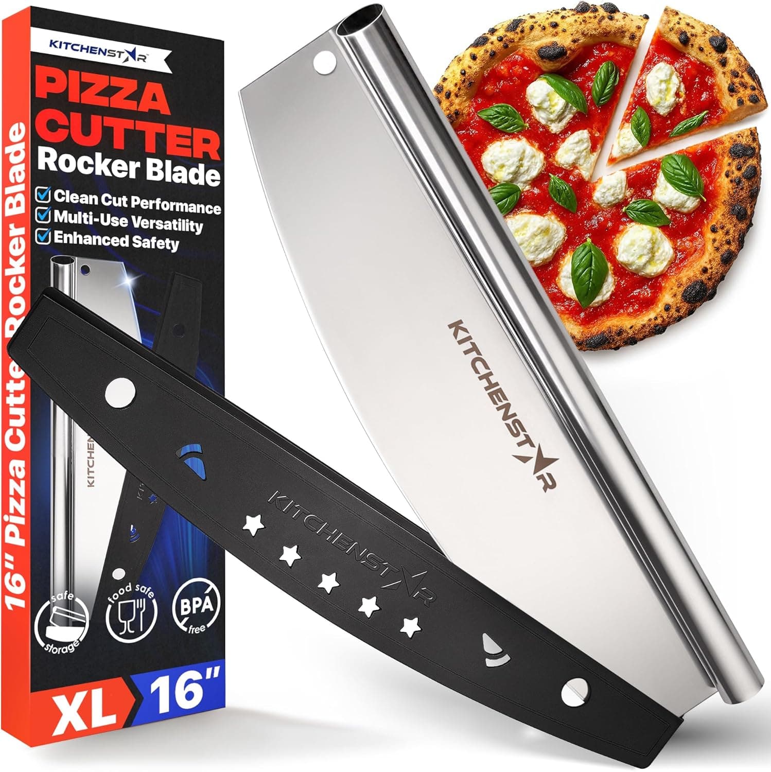 16-Inch Pizza Cutter Rocker Blade, 304 Stainless Steel Slicer Knife with Protective Cover