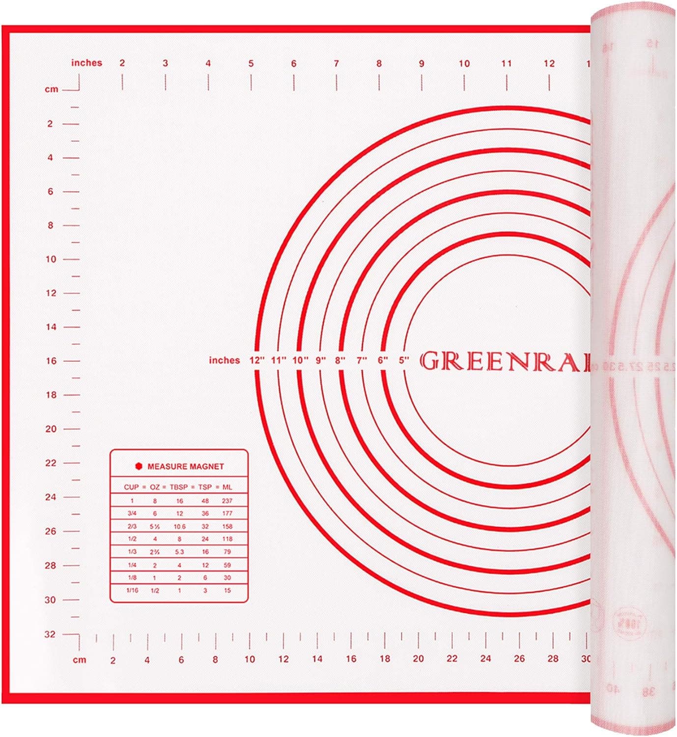 Silicone Pastry Mat Extra Thick Large Non Stick Baking Mat with Measurement, 16'' x 24'', Red