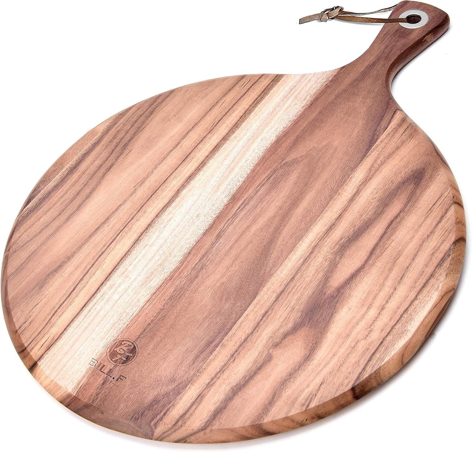 BILL.F Acacia Wood Pizza Peel, 12 Inch Cutting Board, Cheese Paddle Board, Bread and Crackers Platter with Handle - 16 x 12 x 0.5 Inch