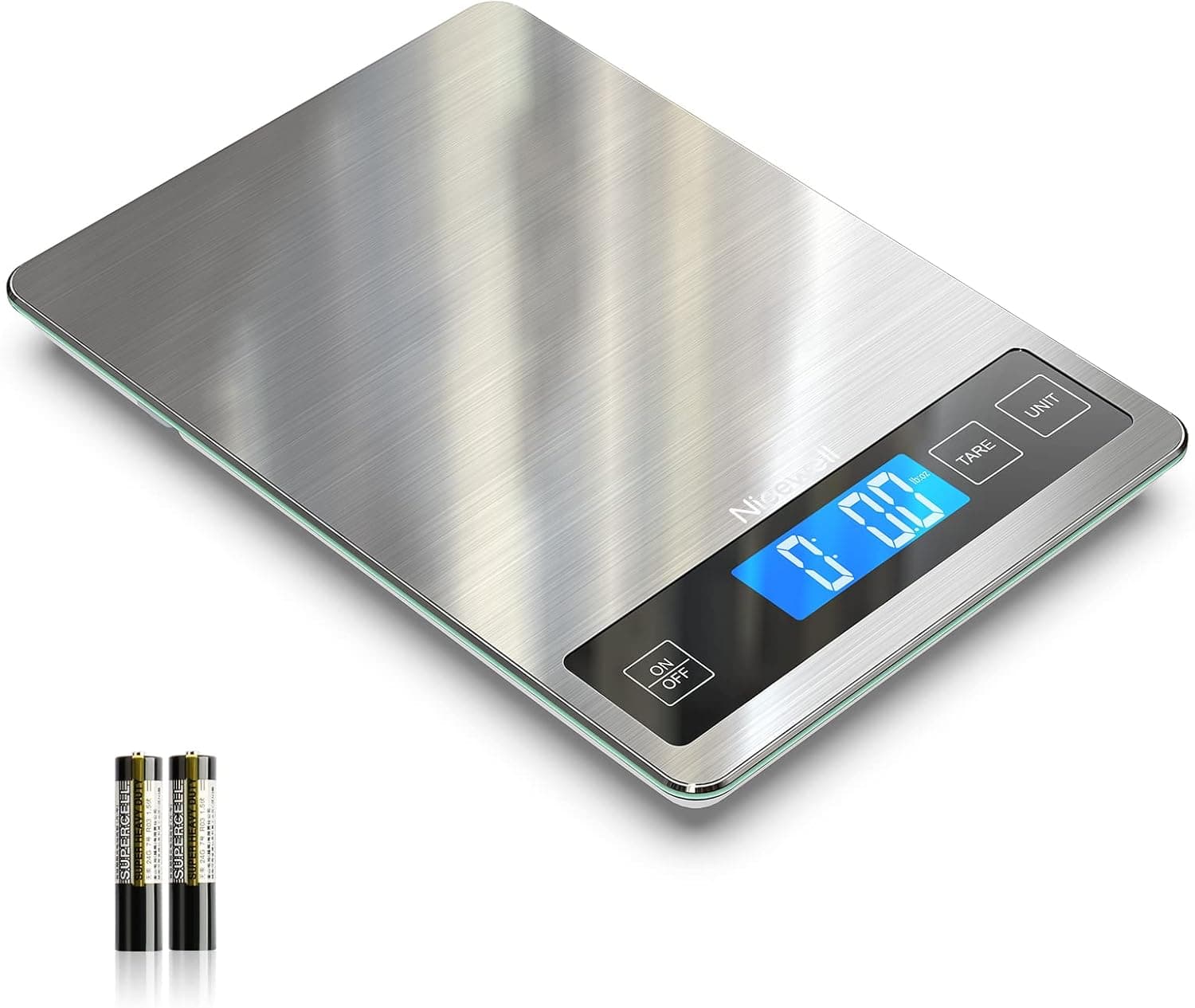 Nicewell Food Scale 22lb Digital Kitchen Scale for Cooking Baking, 1g/0.1oz Precise Graduation, Backlit LCD, Stainless Steel and Tempered Glass