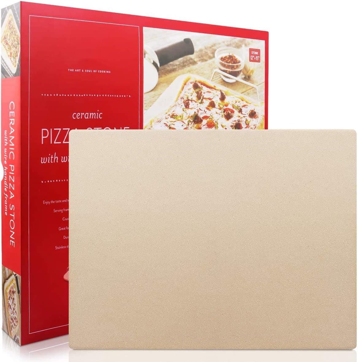 Pizza Stone, Engineered Tuff Cordierite Durable, Heavy Duty Ceramic Baking Stone, Pizza Pan for Oven, BBQ and Grill, Thermal Shock Resistant, 15x12 Inch Rectangular