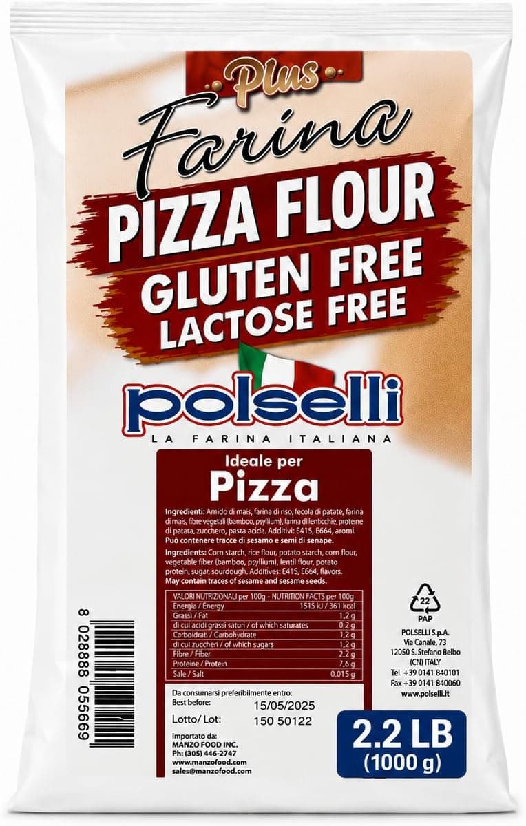 Polselli Gluten Free Pizza Flour, Lactose Free, 2.2lb, Flour & Starch Blend, Product of Italy