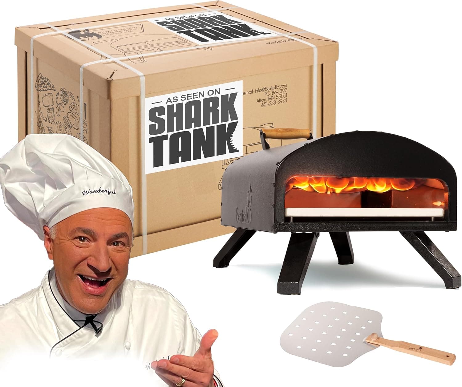 Bertello Outdoor Pizza Oven Black + Pizza Peel Combo - Wood Fire Portable Brick Oven, As Seen on Shark Tank