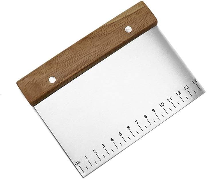 Stainless Steel Pastry Scraper - Dough Bench Scraper Bread Cutter Chopper with Non-Slip Wooden Handle and Measuring Scales