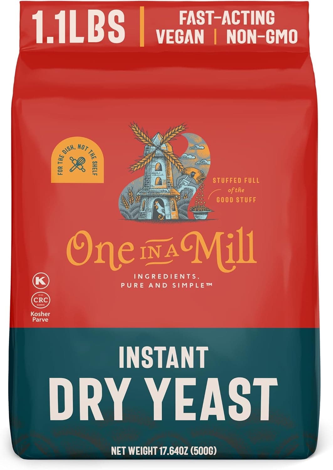 One in a Mill Instant Dry Yeast, 1.1 LB - Fast Acting Self Rising Yeast for Baking Bread, Cake, Pizza Dough Crust, Kosher