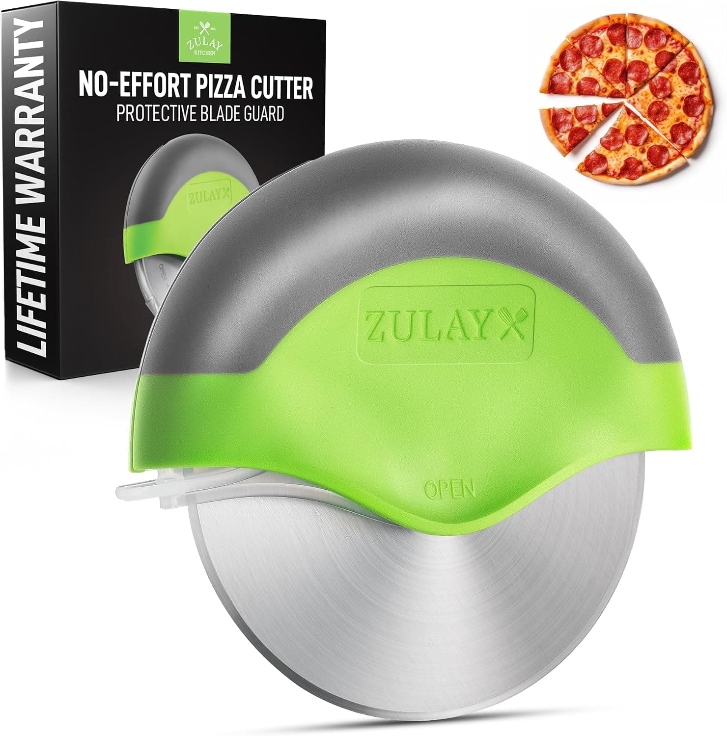 Zulay Handheld Pizza Cutter Wheel - Razor Sharp Stainless Steel Pizza Wheel Cutter with Protective Blade Guard