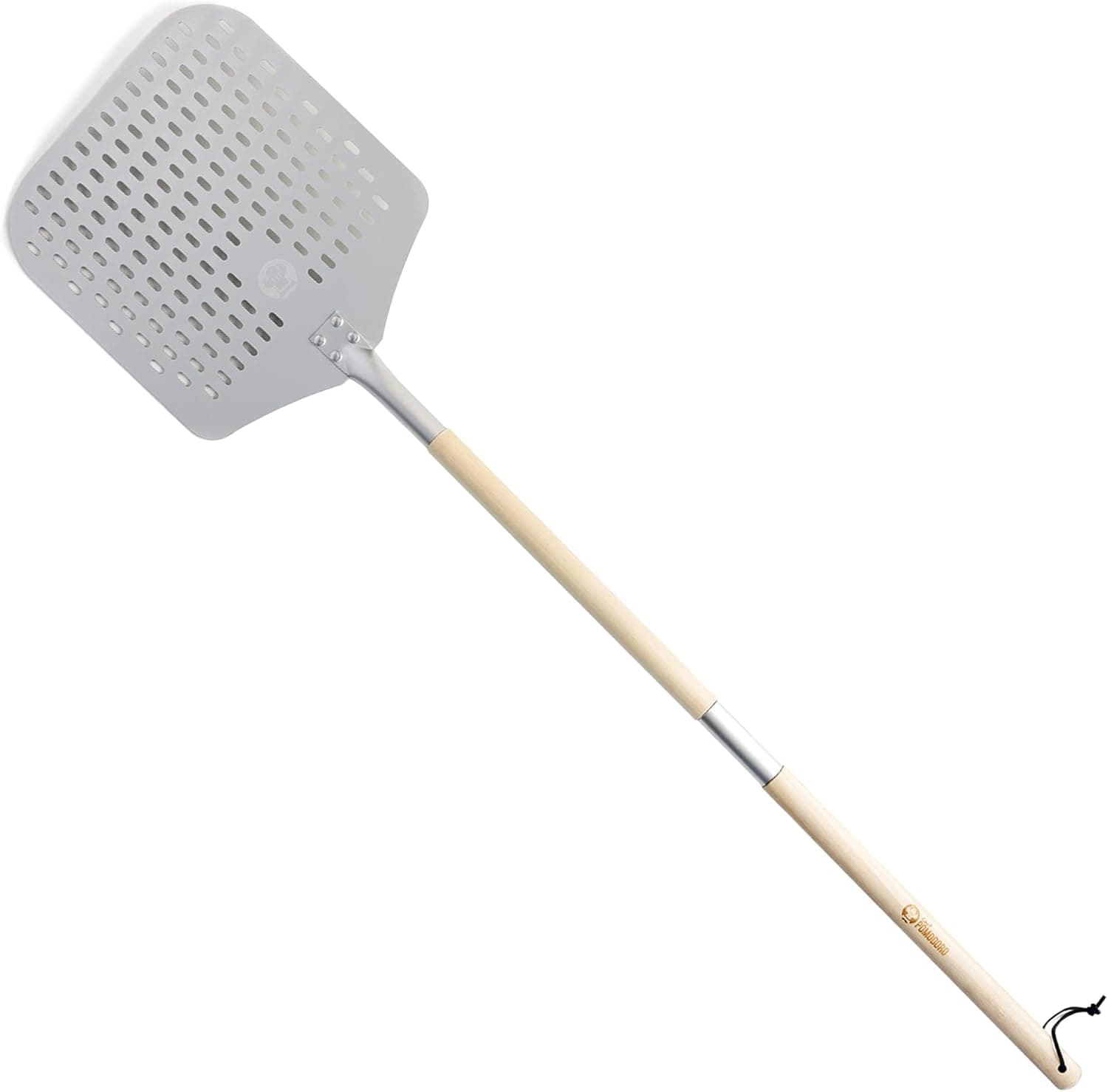 Chef Pomodoro Perforated Pizza Peel Aluminum, 12 x 14-Inch, with Detachable Wood 49-Inch Long Extendable Handle
