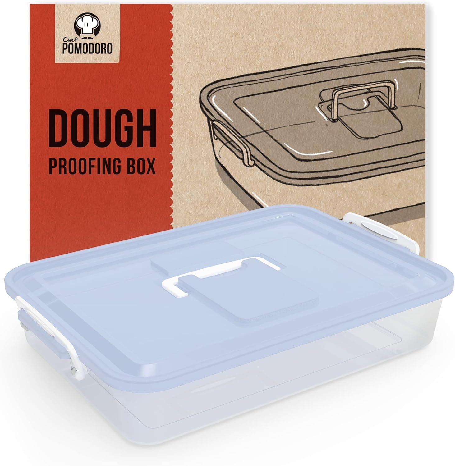 Chef Pomodoro Pizza Dough Proofing Box with Lid, 14 x 11 Inch, Blue, Fits 4-6 Dough Balls, Stackable with Transparent Lid