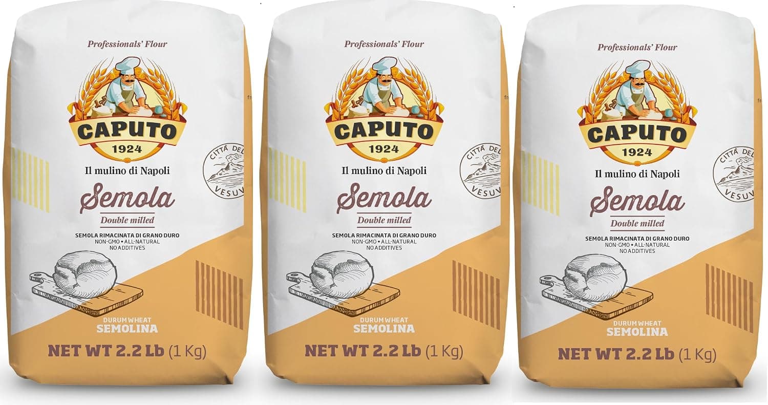 Antimo Caputo Semolina Flour 2.2 LB Bag (Pack of 3) - Semola Di Grano Duro Rimacinata, Flour for Fresh Pasta