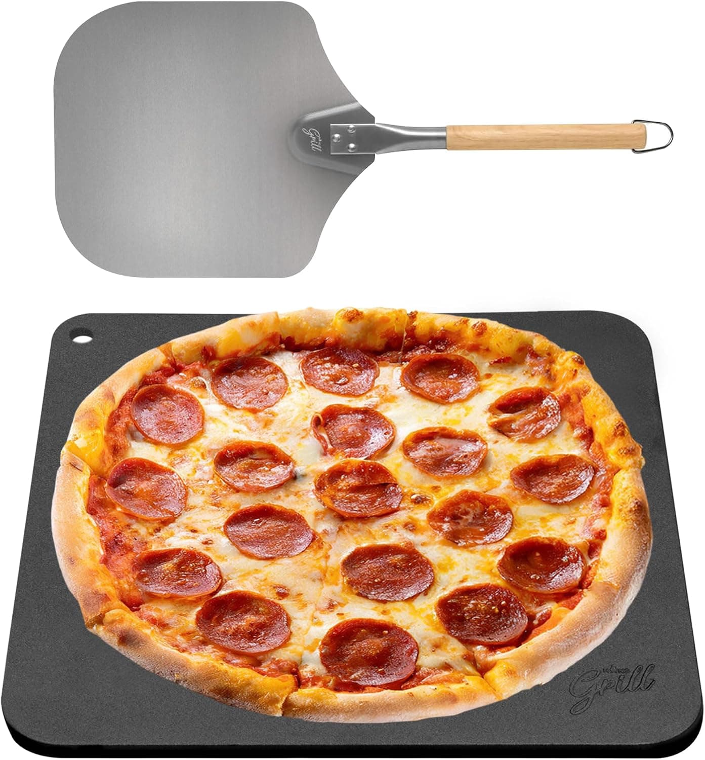 Pizza Steel PRO by Hans Grill - XL 1/4" Thick Square Conductive Metal Baking Steel for Oven and BBQ, 13 x 13 Inches, Includes Beechwood Handle Metal Pizza Peel