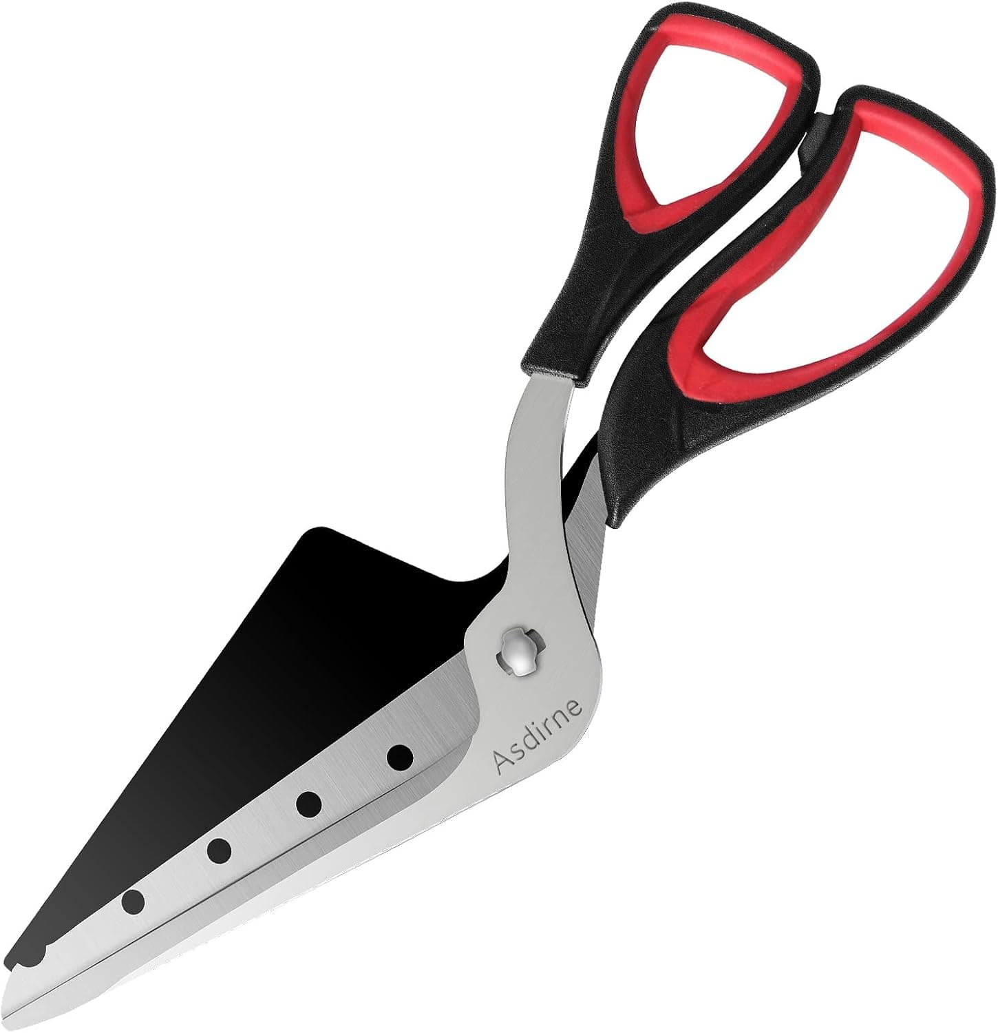 Asdirne Pizza Scissors, Pizza Cutter, Ultra Sharp Detachable Blade with a Tray, Ergonomic Soft TPR Grip, 10.3 Inch, Black & Red