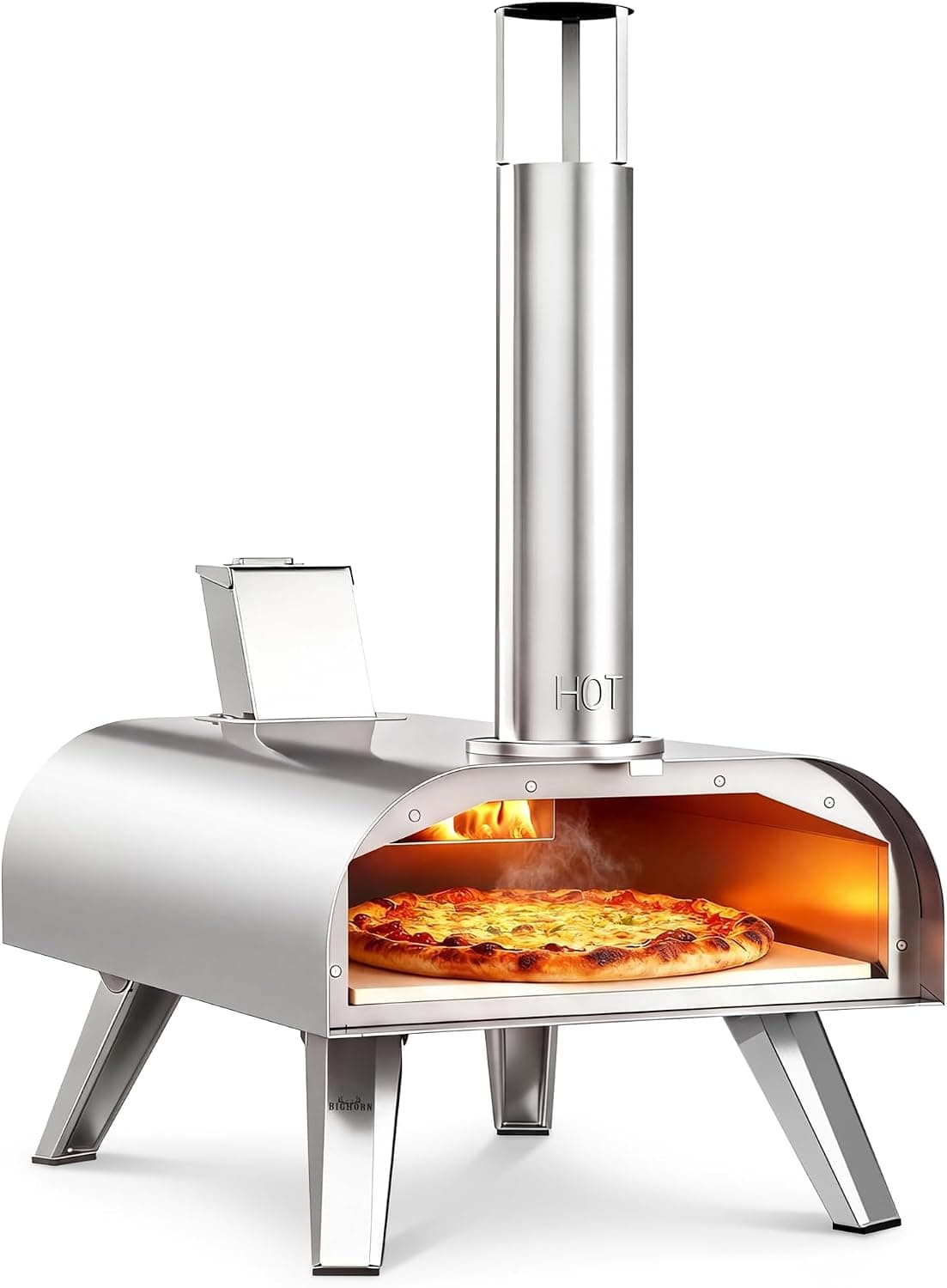 BIG HORN 12" Multi-Fuel Outdoor Pizza Oven Reach up to 1110F - 3-in-1 Wood, Gas & Electric Compatible Pellet Pizza Oven, Silver