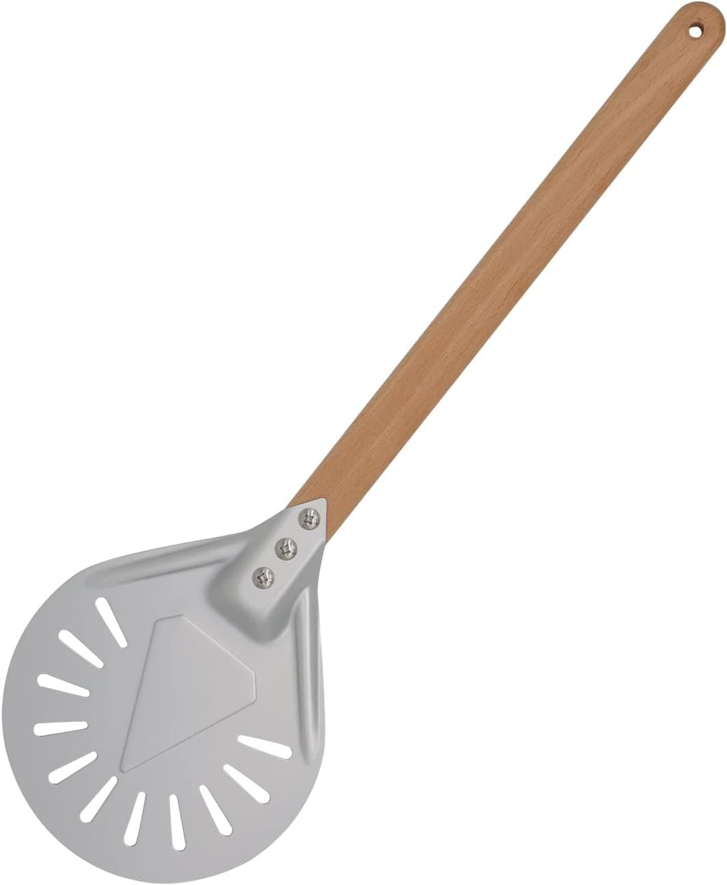 Turning Pizza Peel Round 7 Inch Small Aluminum Perforated Pizza Peel Turner with Metal Handle