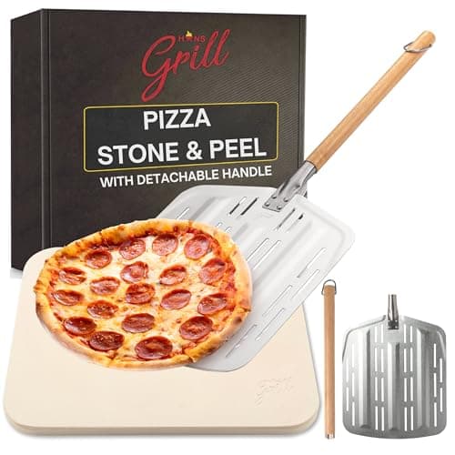 Hans Grill Pizza Stone PRO XL, Rectangular Baking Stone with Aluminium Peel
