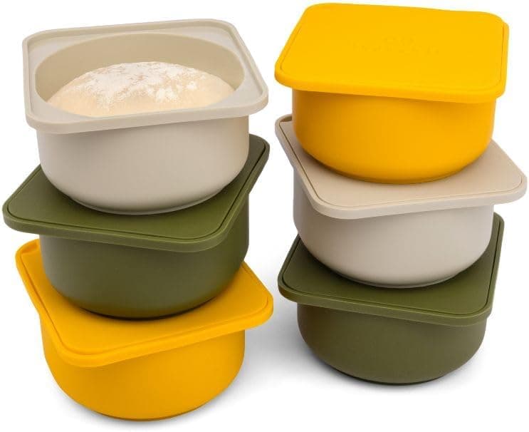 Babadoh Pizza Dough Proofing Silicone Containers with Lids, Set of 6, Multi Yellow, Original Size for 12 Inch Pizzas