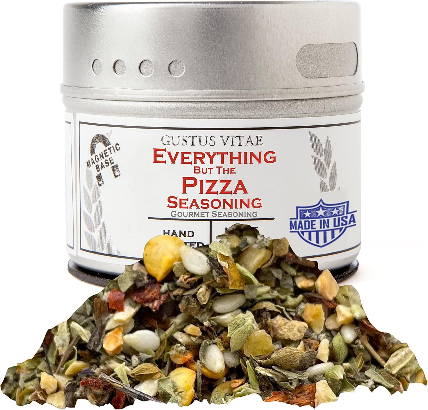 Gustus Vitae Everything But the Pizza Seasoning - Gourmet Spice Blend, Non GMO, Magnetic Tin