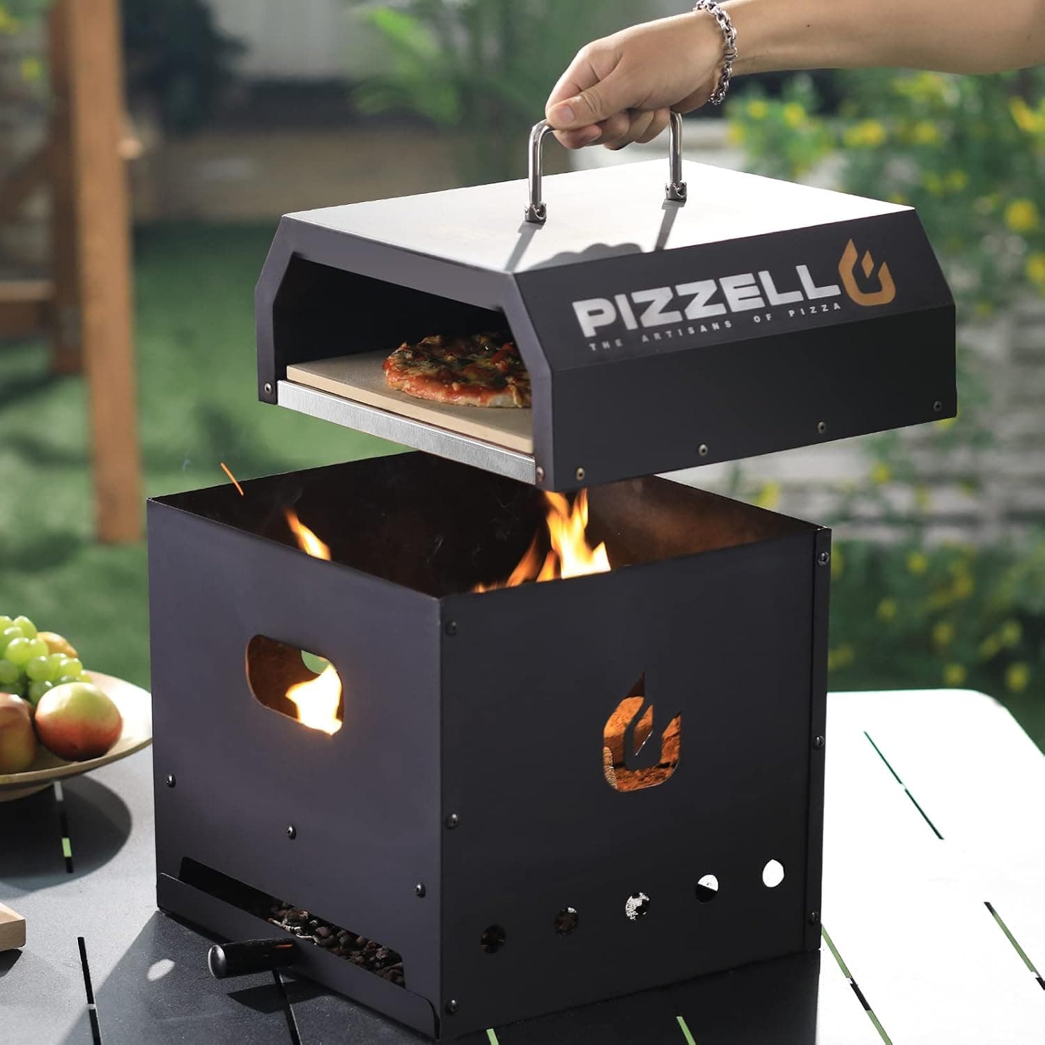 Pizzello Pizza Oven Kit 4 in 1 Multipurpose, Portable Grill Top Pizza Oven for Gas, Wood Fire Pit, Including 12" Cordierite Pizza Stone, Pizza Shovel, Cover, Cooking Grill Grate