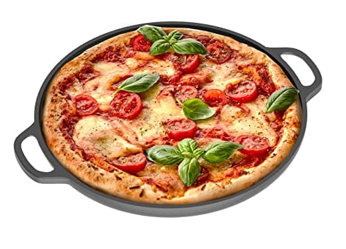 Chef Pomodoro Cast Iron Pizza Pan, 12 Inch, Pre-Seasoned Non-Stick Skillet | Multi-Use Cast Iron Cookware for Dosa Tawa, Roti, Tortilla Comal, Crepes, Oven, Grill, BBQ, and Campfire Cooking