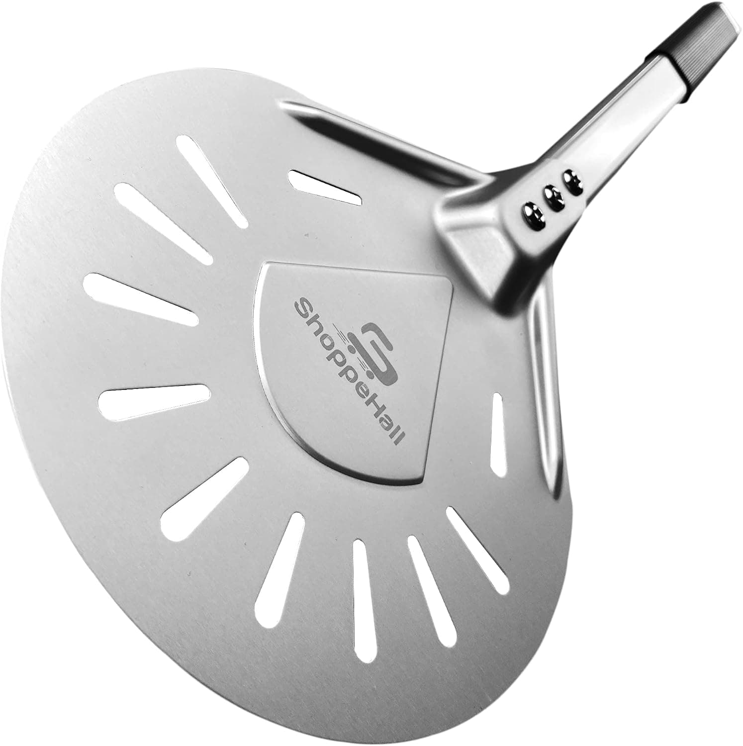 ShoppeHall Aluminum Pizza Turning Peel - 8 Inch Pizza Turner Spatula Round Perforated Pizza Peel with Rubber Grip