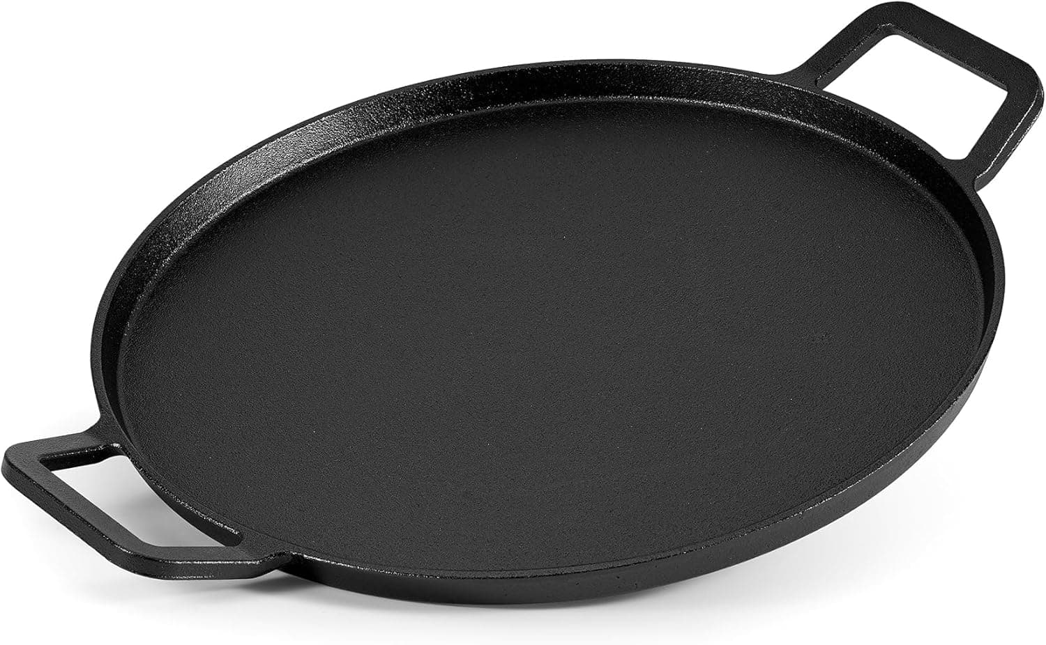 Onlyfire Cast Iron Pizza Pan, 14 Inch Baking Pan with Handles, Pre-Seasoned Round Griddle Pan for Grill BBQ, Stove and Oven