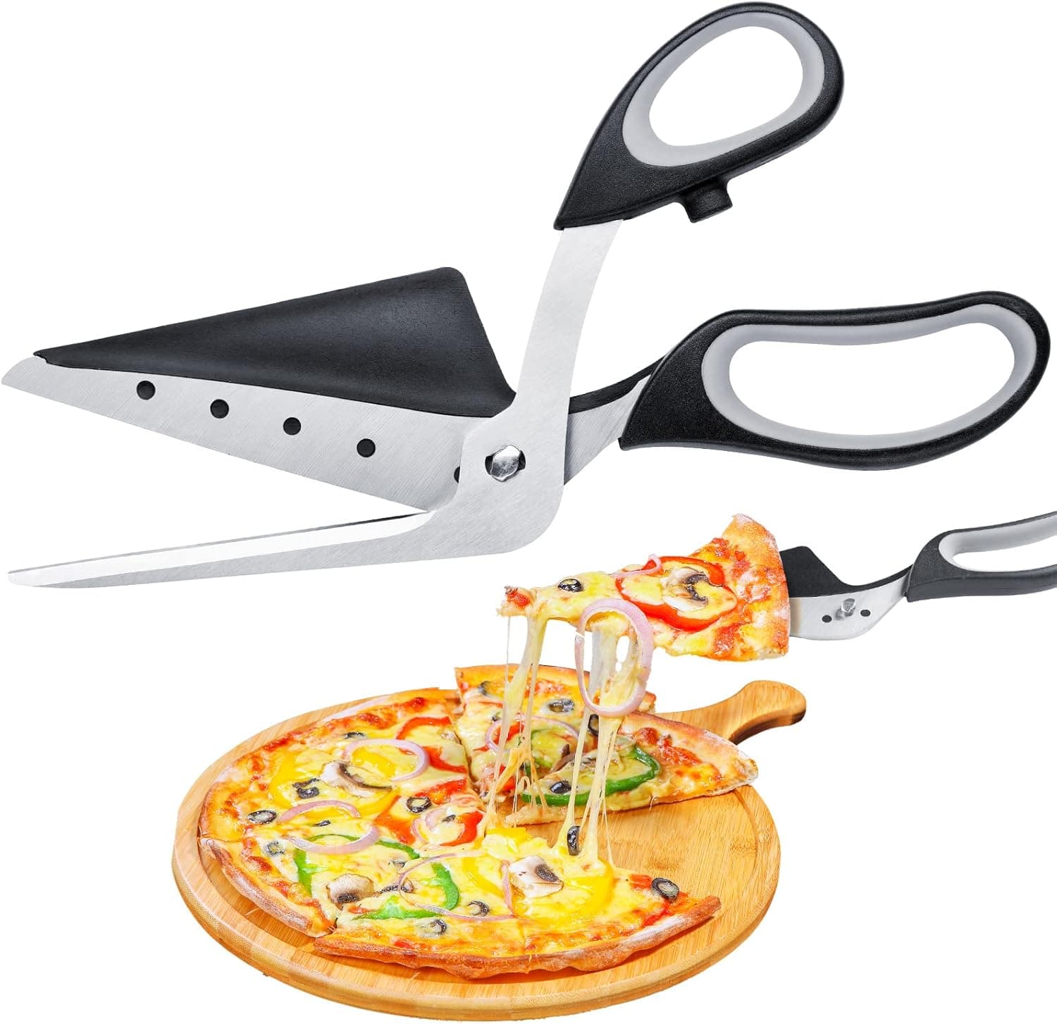 NiHome Pizza Scissors Cutter with Built-In Serving Spatula, 2-In-1 Multi-Use Detachable Sharp Stainless-Steel Blades Pizza Slicer