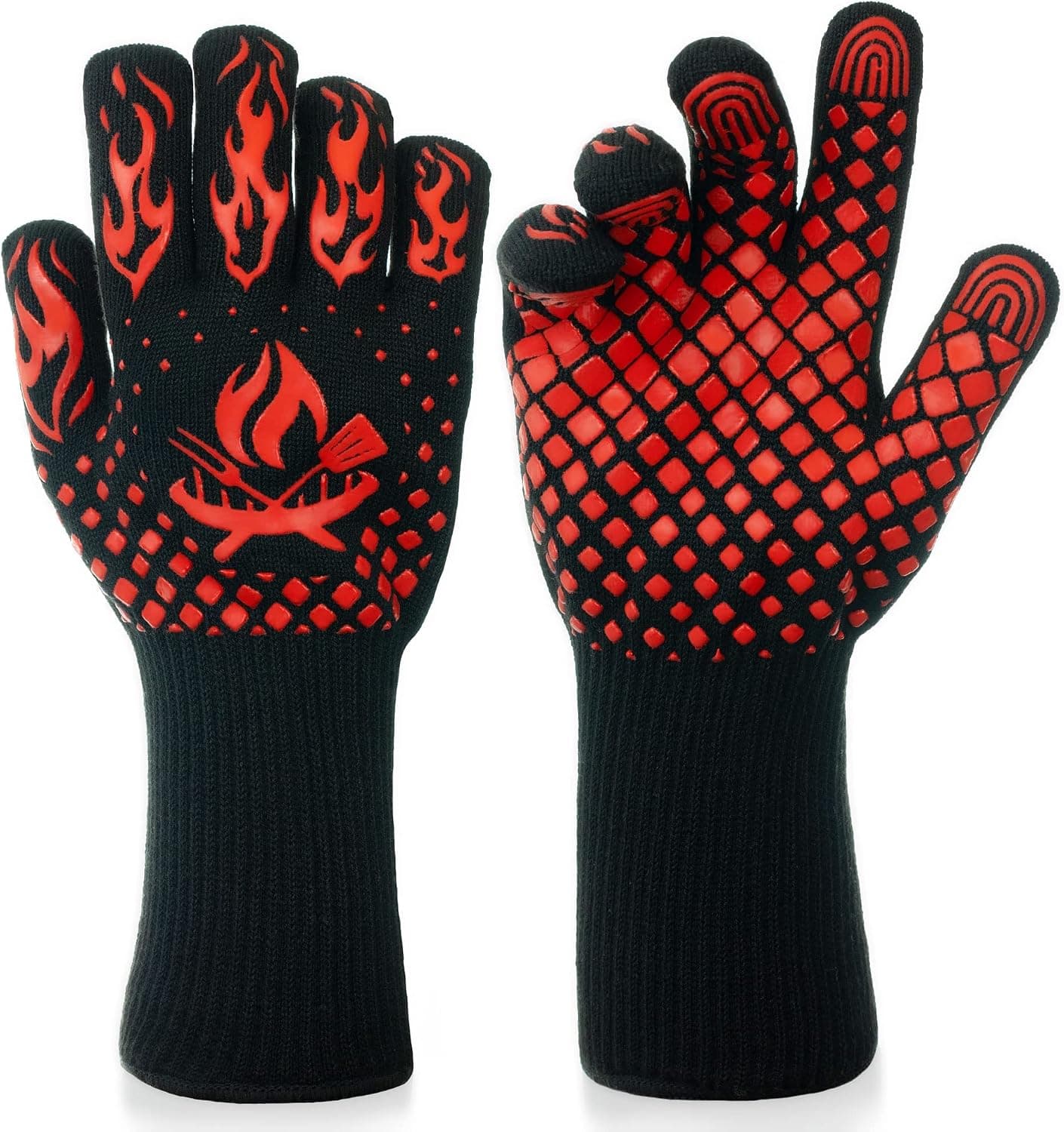BBQ Gloves - 1472 Degree F Heat Resistant Grilling Gloves - Non-Slip Silicone Grip Design