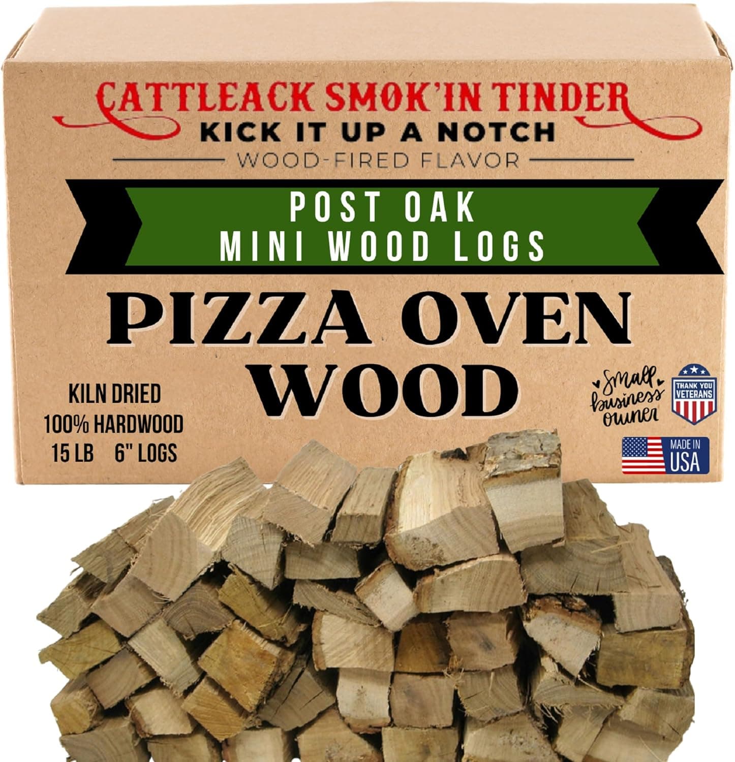 Cattleack Smok'in Tinder Pizza Oven Wood, Kiln Dried 6in Mini Oak Wood, Approximately 15 lbs
