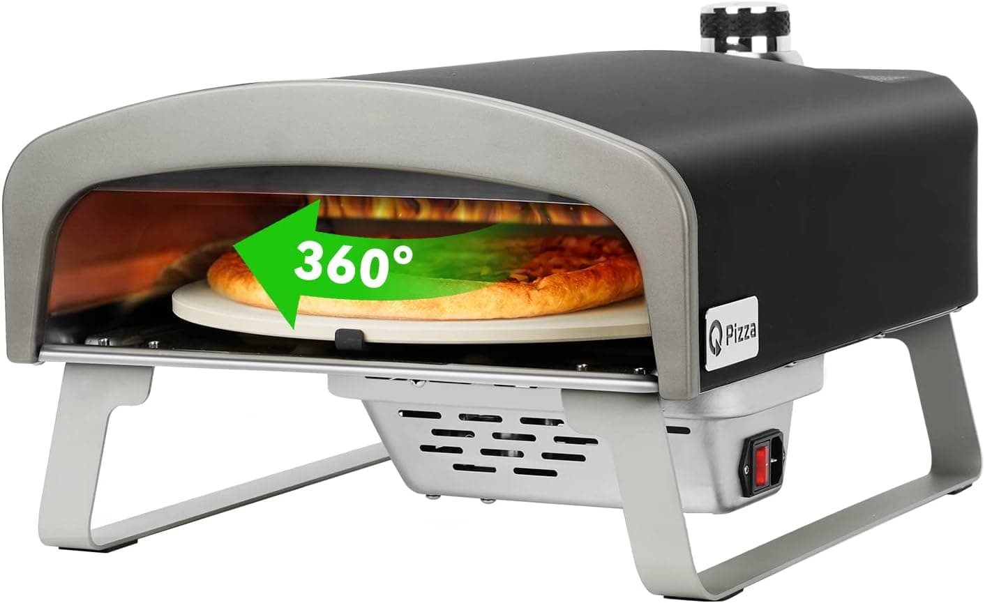 Q Pizza Gas Pizza Oven with Automatic Rotating Stone, Portable Propane Gas Grill Oven PS102