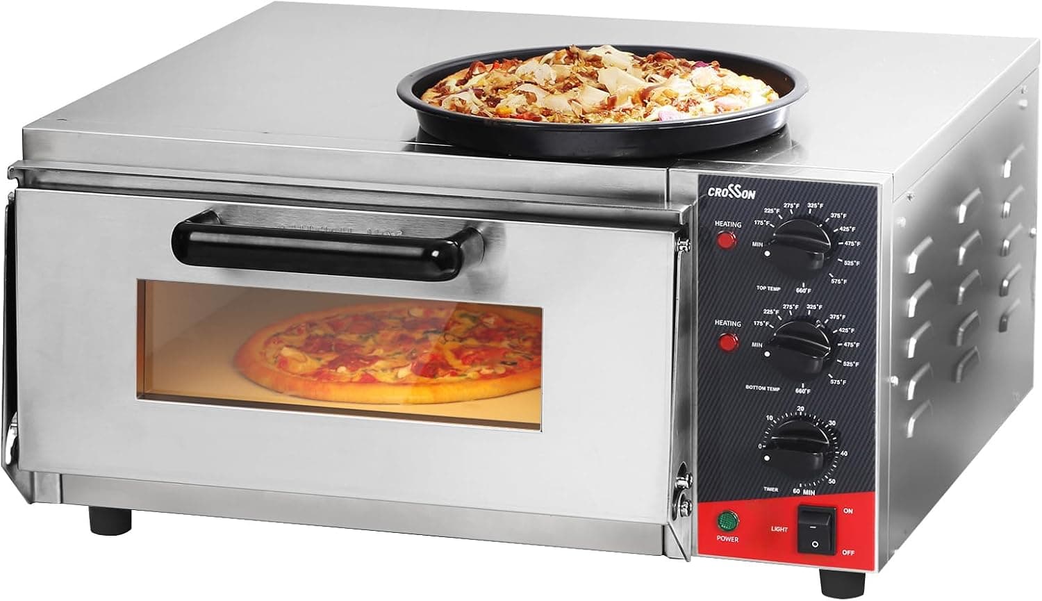 CROSSON ETL Listed Commercial 16 inch Countertop Electric Pizza Oven with Pizza Stone, 120V/1800W