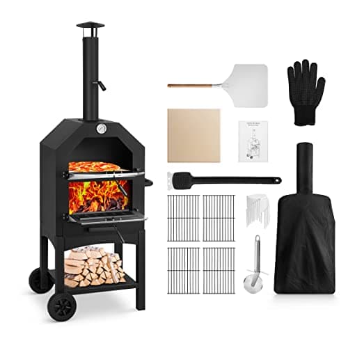 EDOSTORY Outdoor Wood-Fired Pizza Oven Patio Pizza Maker for Backyard | Pizza Stone, Pizza Peel, Grill Rack, and Waterproof Cover for Camping