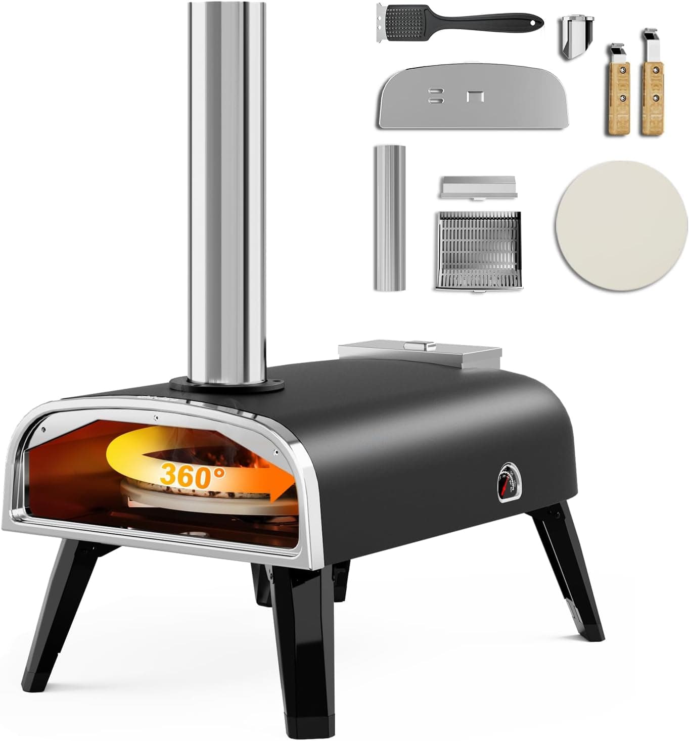 aidpiza Outdoor Pizza Oven 12" Wood Pellet Pizza Oven with Rotatable Round Pizza Stone and Built-in Thermometer