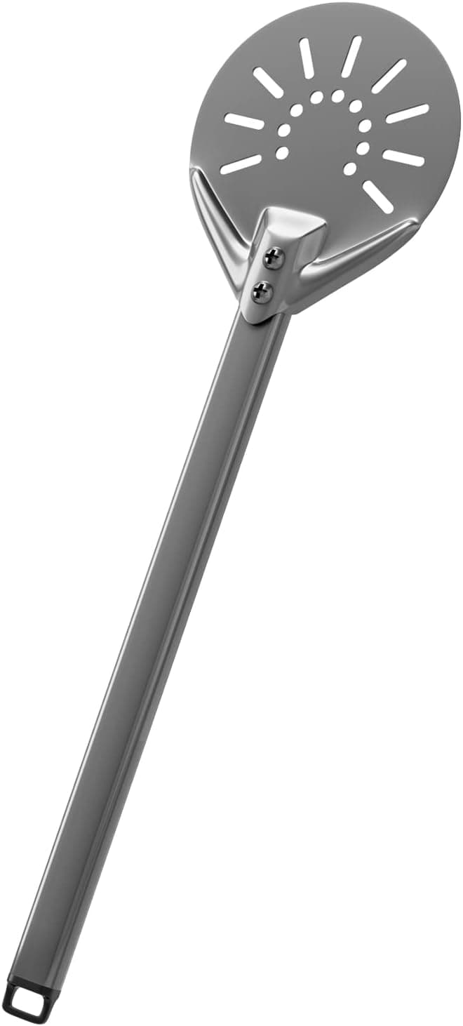 Pizza Turning Peel 7 Inch Round Head Long Handle Lightweight Stainless Steel Perforated Pizza Peel Spinner