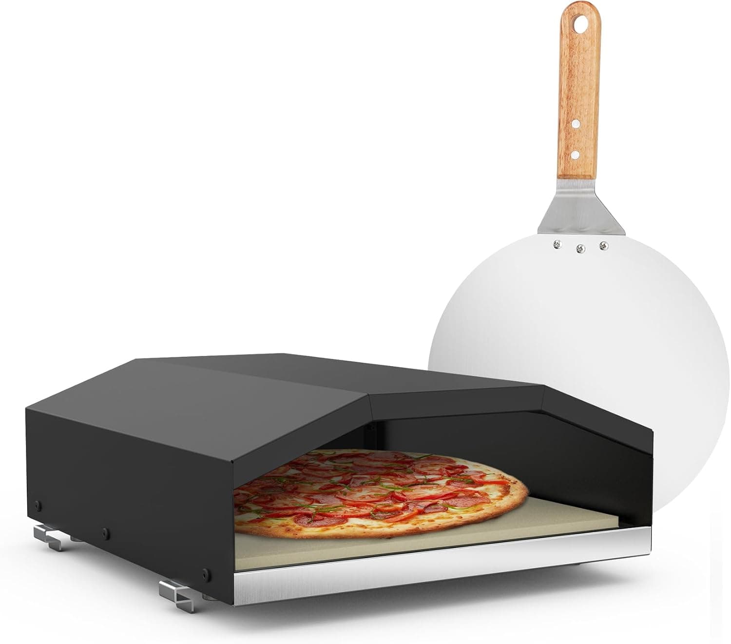 onlyfire Outdoor Pizza Oven for Gas Grill Side Burner, Burner Top Pizza Oven Kit with Pizza Stone and Pizza Peel, 10.8'' x 12.4''