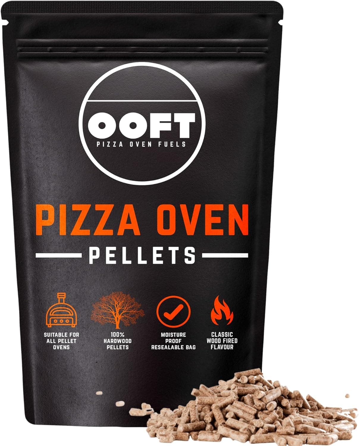 OOFT 100% Hardwood Pizza Oven Pellets - Moisture Proof Resealable 10lb Bag - High Heat Output