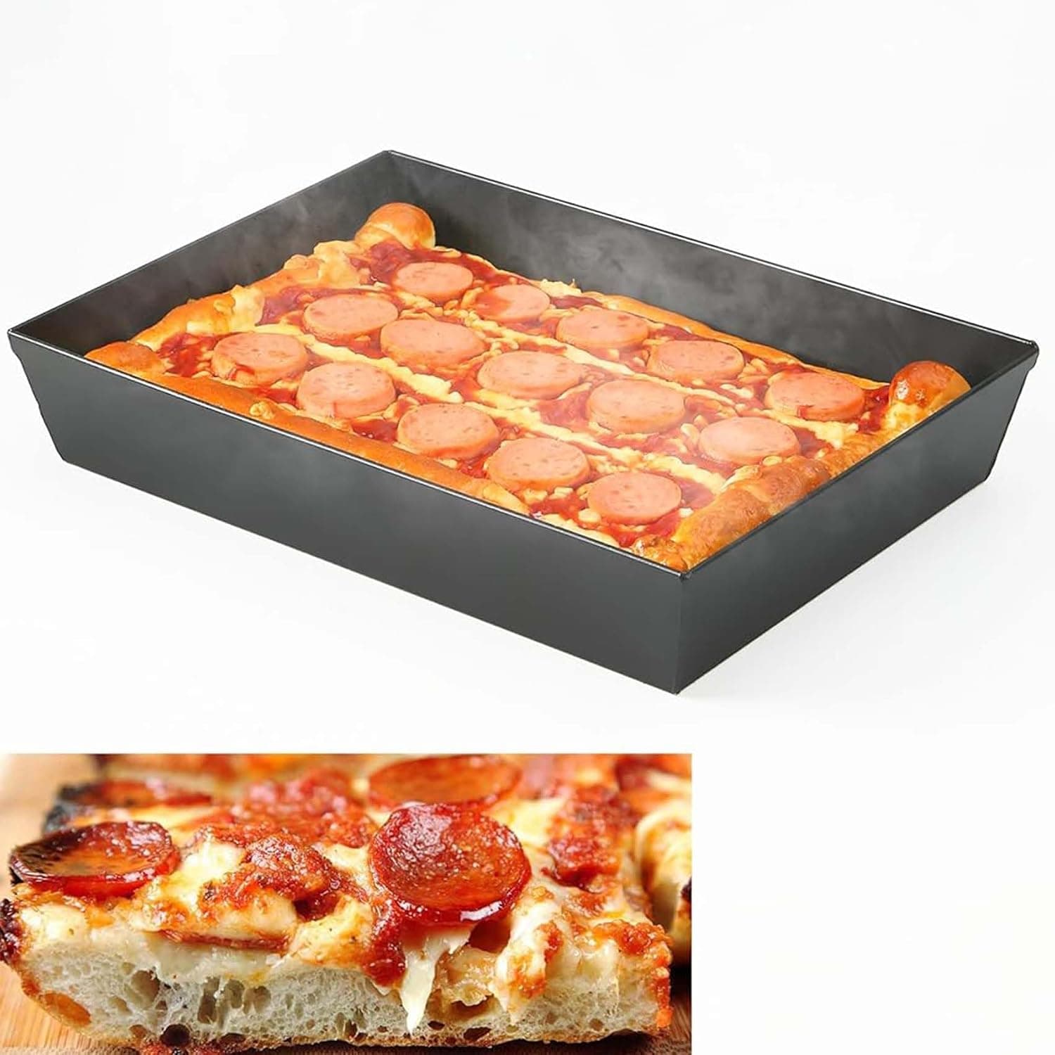 Jisculo Detroit Style Pizza Pan 10x14x2.5, Non-Stick, BPA & PFOA Free, Heat-Resistant Up to 500F, Pre-Seasoned Hard Anodized Deep Dish Pan