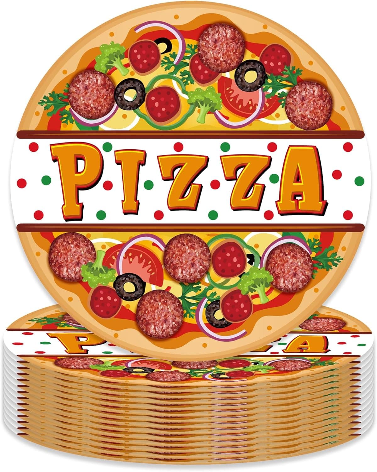 Oxylipo 9" Pizza Paper Plates - Round Disposable Dinner Plates Set, Pizza Theme, Festival Party Supplies, Pack of 24