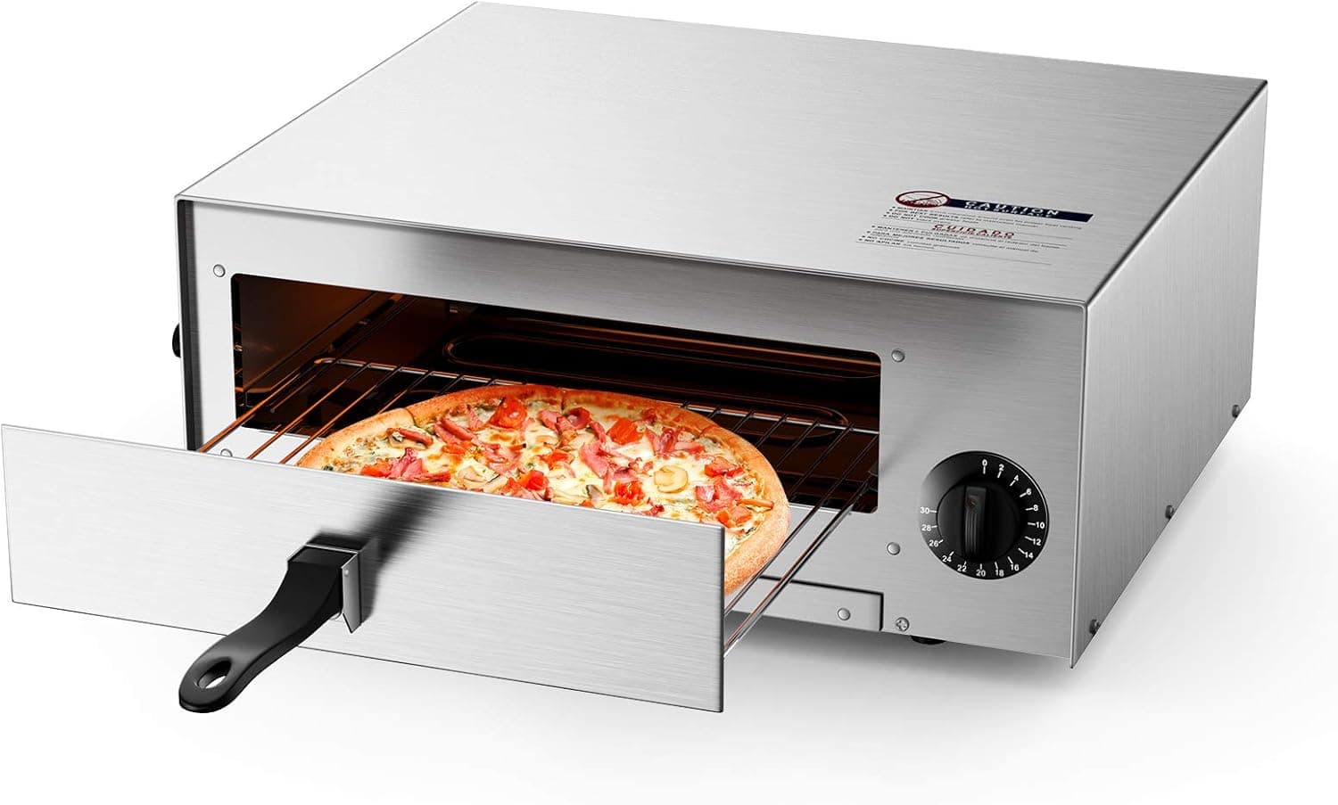 KOTEK Pizza Oven Countertop, 1450W Stainless Steel Electric Pizza Baker Oven with Insulated Handle & Removable Crumb Tray, Auto Shut-Off Timer