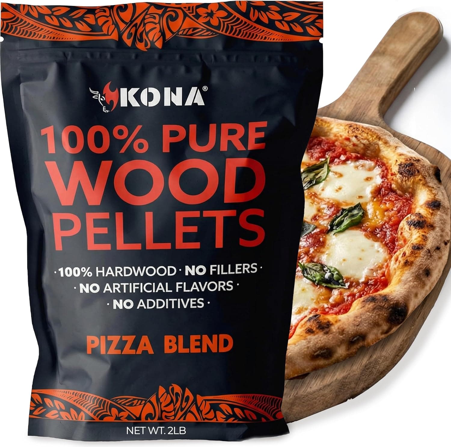 Kona Pizza Oven Pellets - 100% Natural Apple & Oak Hardwood Blend, 2 lb Resealable Bag