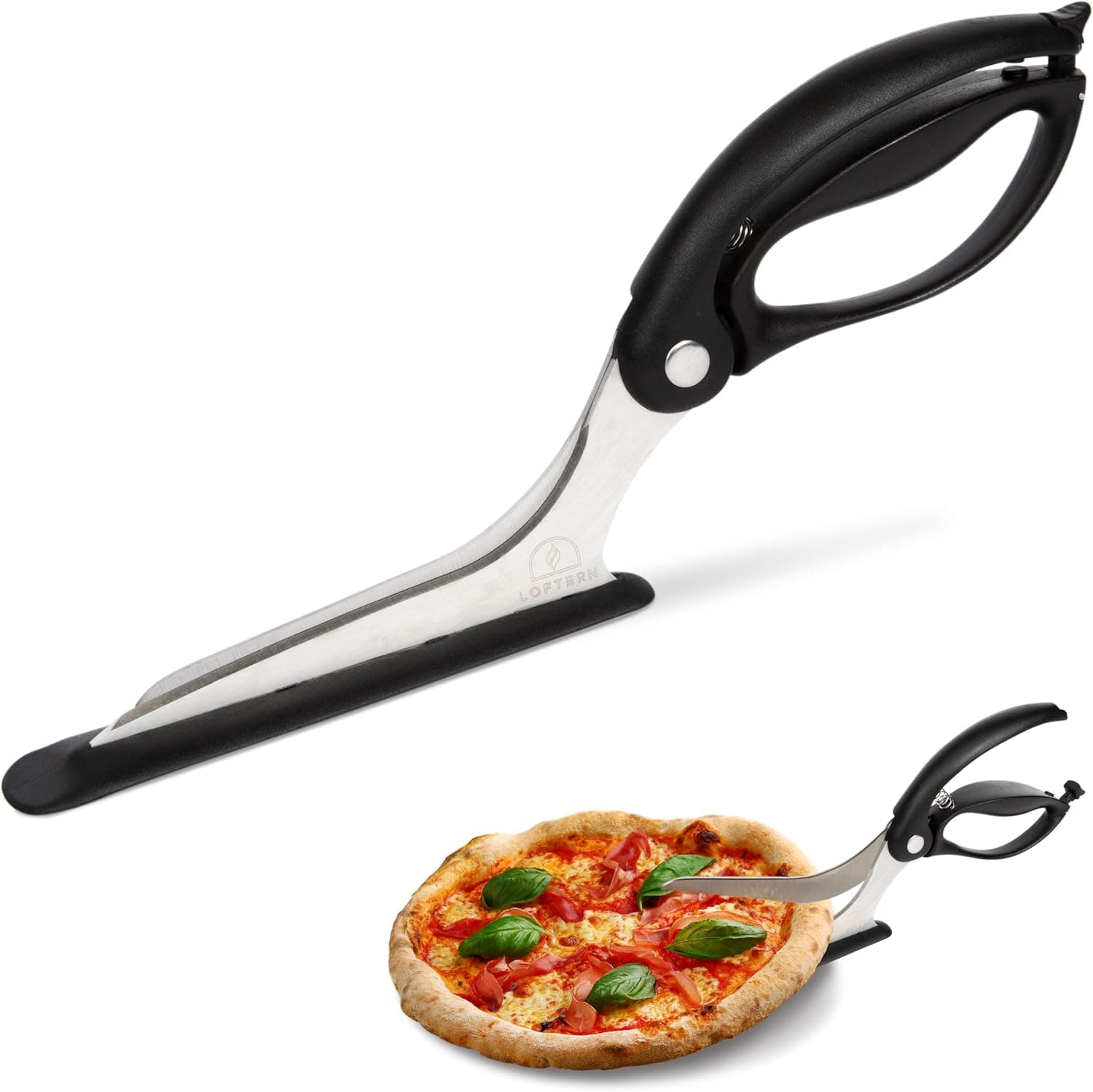 Loftern Pizza Scissors - Non-Stick Pizza Scissors with Firm Grip Base - Food Grade Stainless Steel Pizza Cutter - 5-in-1 Food Slicer & Pizza Server